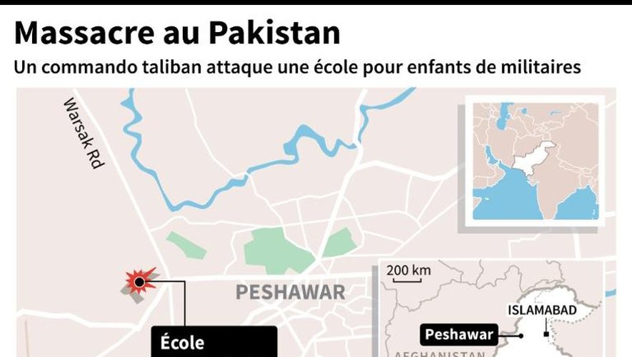 Carte de Peshawar localisant précisément l'école attaquée par les taliban mardi