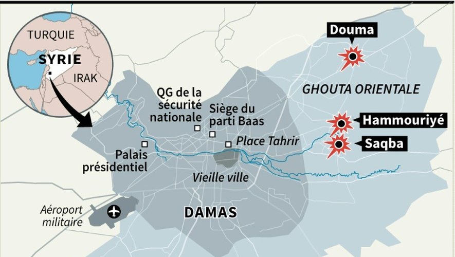 Syrie: carte de localisation des bombardements sur la Ghouta orientale