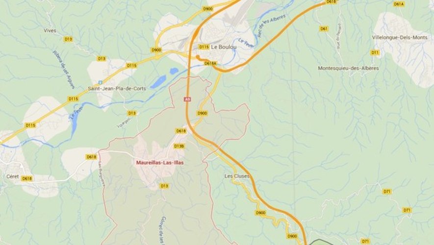 Une carte de l'autoroute A9 au niveau du Boulou-Maureillas.