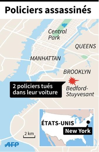 Carte de localisation de Brooklyn à New York où 2 policiers ont été assassinés dans leur voiture