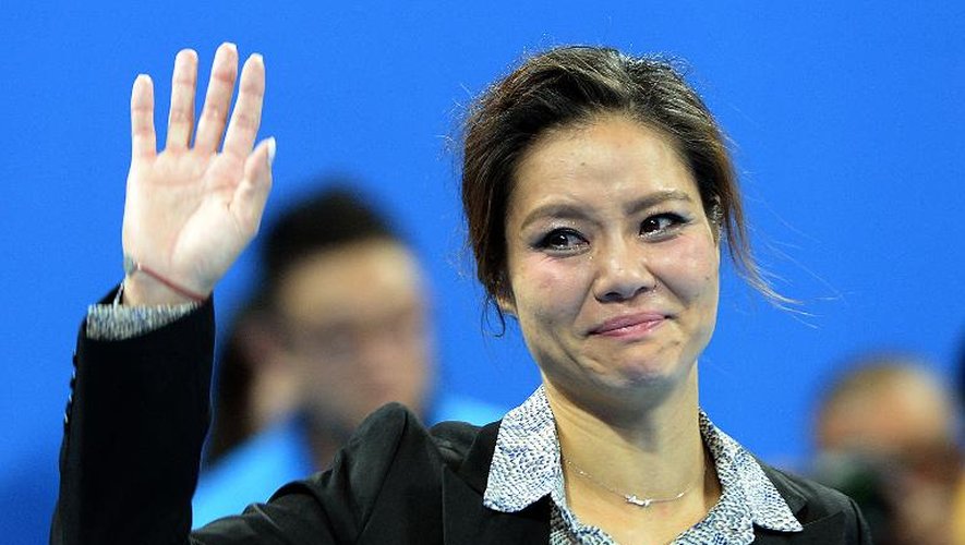 La joueuse de tennis chinoise Li Na lors d'un hommage à Pékin le 30 septembre 2014, après l'annonce de sa retraite