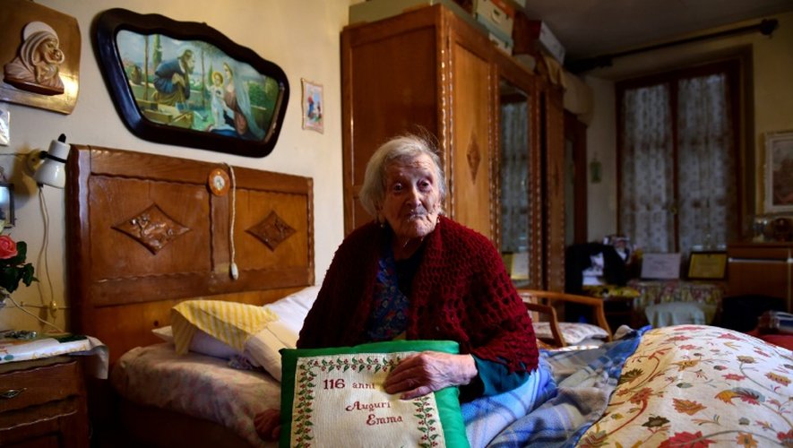 Emma Morano, 116 ans, lors d'un entretien avec l'AFP, le 14 mai 2016 à Verbania, en Italie, le 14 mai 2016