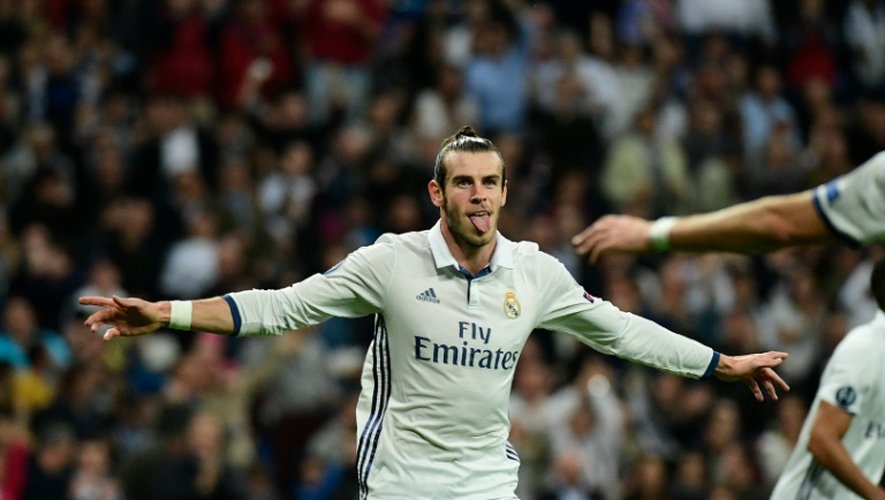 L'attaquant gallois du Real Madrid Gareth Bale célèbre un but face au Legia Varsovie en C1, le 18 octobre 2016 au Santiago Bernabeu