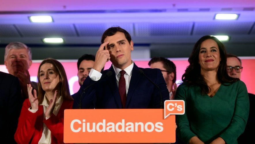 Le dirigeant de Ciudadanos, Albert Rivera, au siège du parti le 20 décembre 2015 à Madr