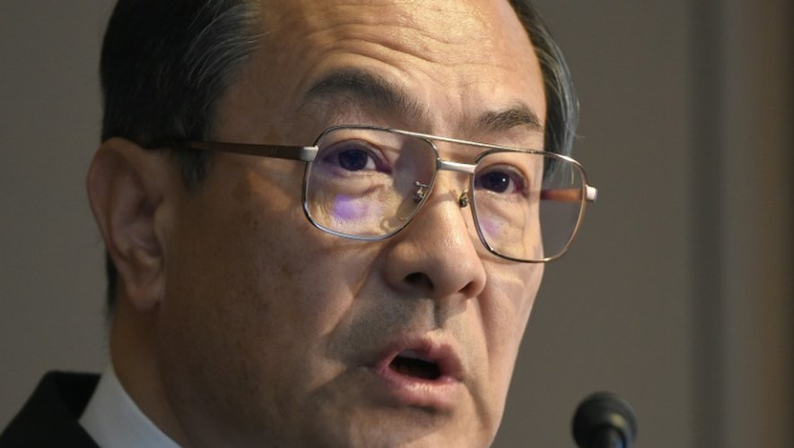 Masashi Muromachi, président de Toshiba, lors d'une conférence de presse le 21 décembre 2015 à Tokyo