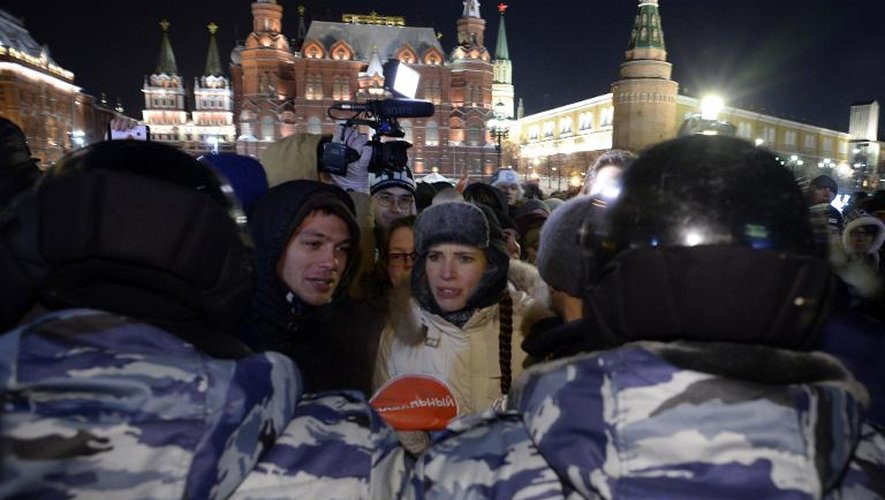 Des partisans de Navalny manifestent le 30 décembre 2014 dans le centre de Moscou