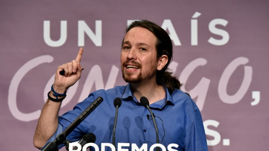 Pablo Iglesias (Podemos) lors d'une conférence de presse le 21 décembre 2015 à Madrid