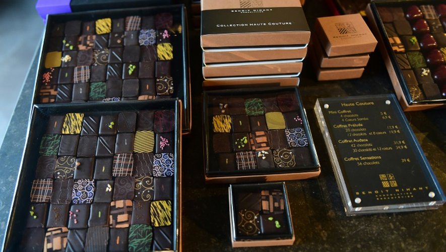 Des boites de chocolat dans l'atelier de Benoît Nihan à Awans, en Belgique le 11 décembre 2015