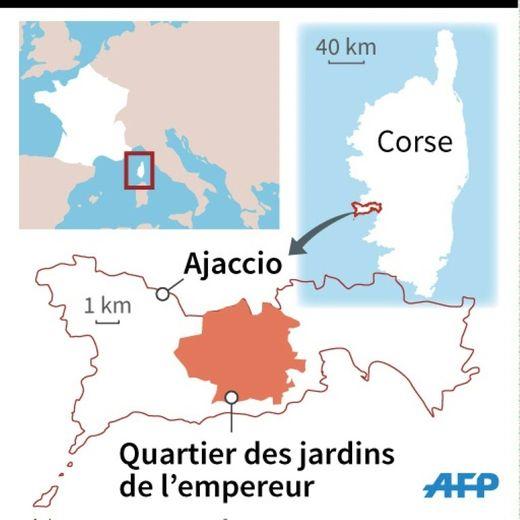 Carte d'Ajaccio et du quartier des Jardins de l’Empereur, où un 2e habitant a été placé en garde à vue dimanche dans le cadre de l’enquête sur des incidents survenus dans l'après-midi du 24 décembre