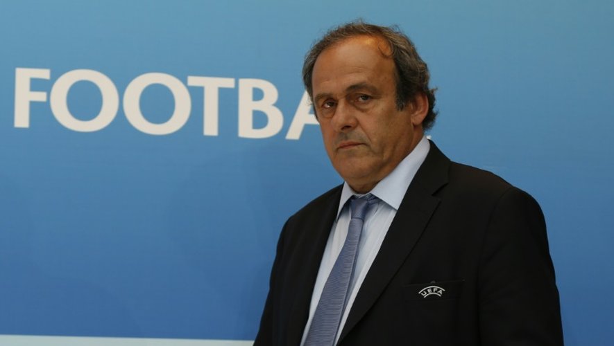 Le président déchu de l'UEFA Michel Platini, lors du tirage au sort de l'Europa League, le 28 août 2015 à Monaco
