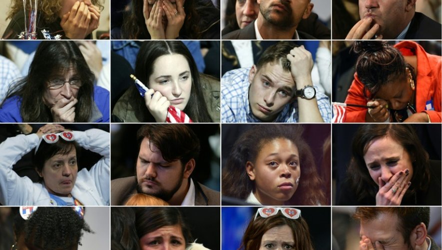 Photo montage réalisée le 9 novembre 2016 de supporteurs démocrates dépités après la victoire de Trump à la présidence américaine