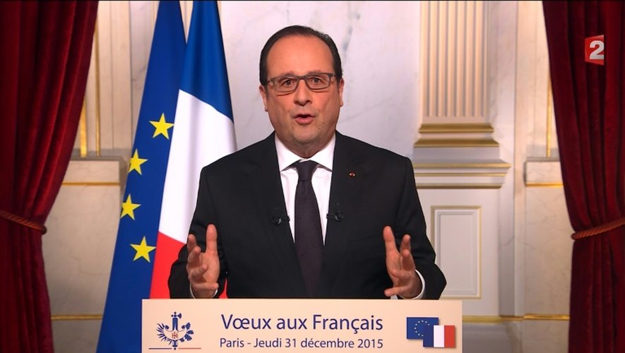Capture d'écran du président François Hollande lors de ses voeux télévisés au Français le 31 décembre 2015