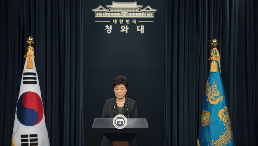La présidente sud-coréenne Park Geun-Hye s'adresse à la nation depuis le palais présidentiel à Séoul, le 4 novembre 2016