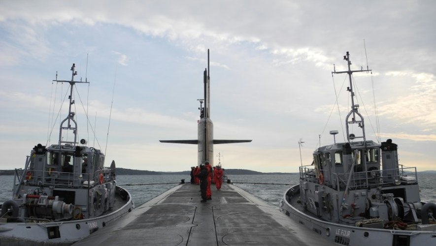 Le sous-marin nucléaire français Le Vigilant près de Brest, en octobre 2016