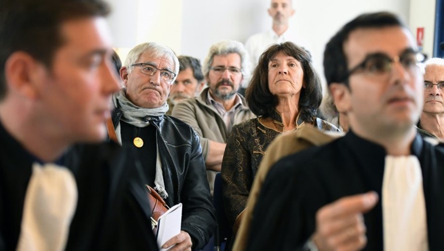 Julien Durand porte-parole de l'association opposée à l'aéroport (ACIPA) et l'une des requérantes, ancienne élue Front de Gauche, Françoise Verchère, au tribunal administratif de Nantes le 14 novembre 2016