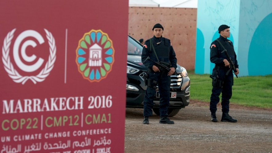 Des forces de sécurité sur le site de la COP22, le 9 novembre 2016 à Marrakech