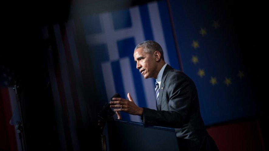 Barack Obama lors de son discours à la fondation Stavros Niarchos, le 16 novembre à Athènes