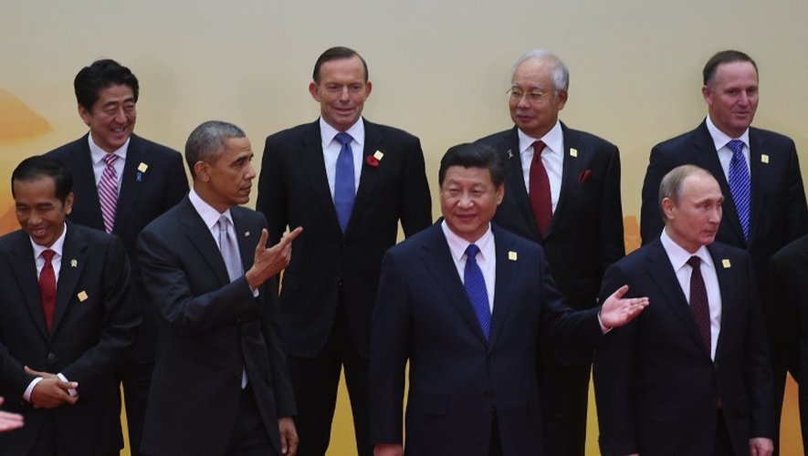 Photo de groupe lors du précédent sommet de l'Apec, en Chine en novembre 2015, avec notamment au premier plan le président américain Barack Obama aux côtés de son homologue chinois Xi Jinping