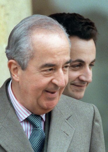 Edouard Balladur, Premier ministre, et Nicolas Sarkozy, ministre du Budget, à l'Elysée le 26 avril 1995