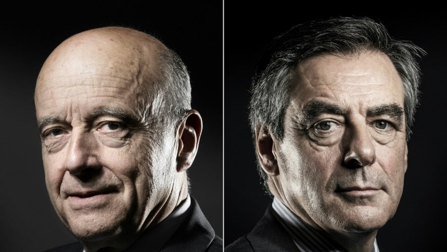 Montage de portraits Alain Juppé le 25 octobre 2016, et François Fillon le 25 novembre 2016