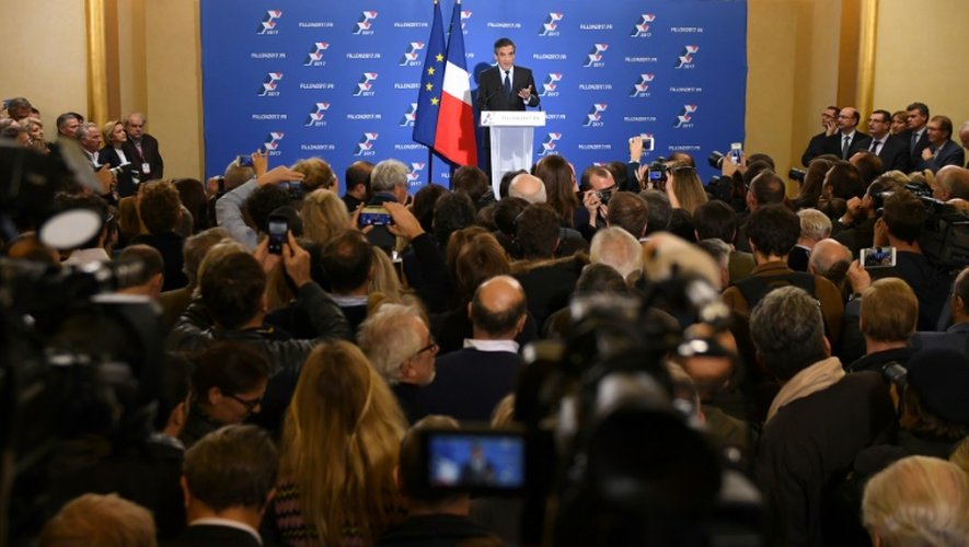 François Fillon lors de son allocution prononcée à son QG de campagne au soir de la primaire de la droite et du centre  le 27 novembre 2016 à Paris