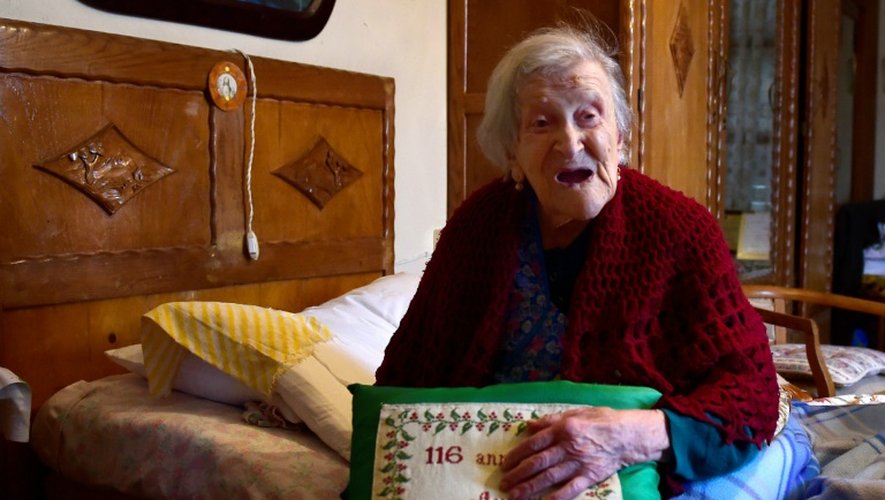 Emma Morano, 116 ans, dernière survivante connue du XIXe siècle et doyenne de l'humanité, le 14 mai 2016 à Verbania, dans le nord de l'Italie