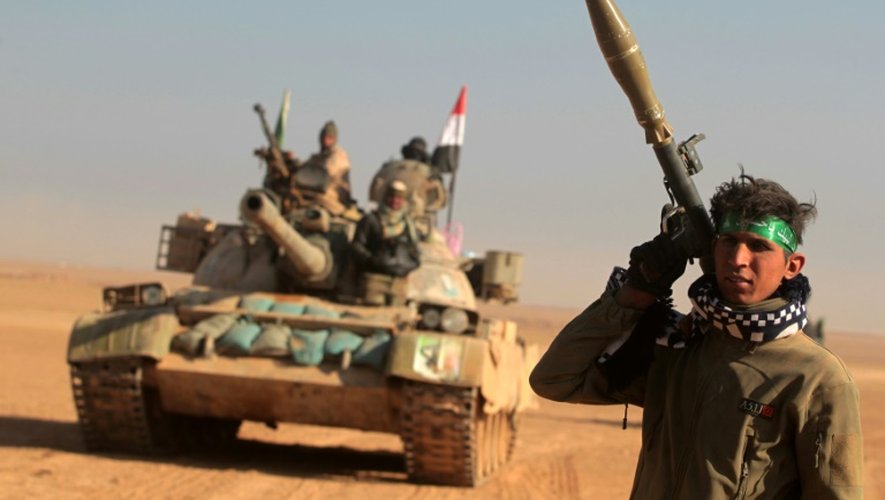 Combattants chiites irakiens au sud-ouest de Mossoul, le 28 novembre 2016