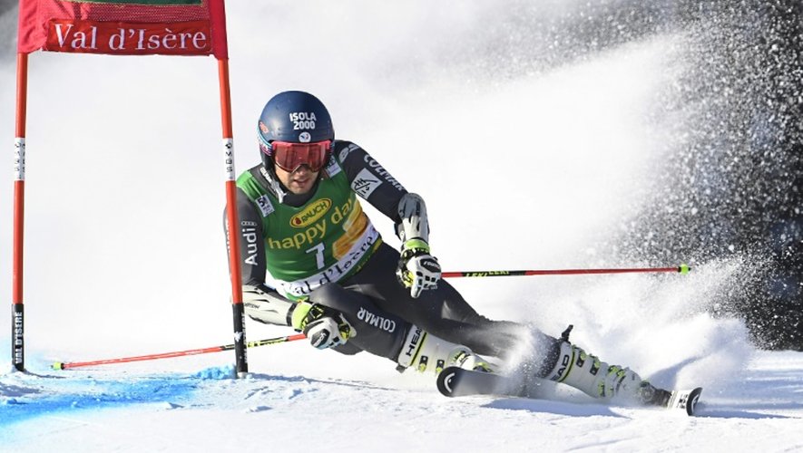 Le Français Mathieu Faivre lors de la 1re manche du slalom géant de Val-d'Isère (Savoie), le 4 décembre 2016