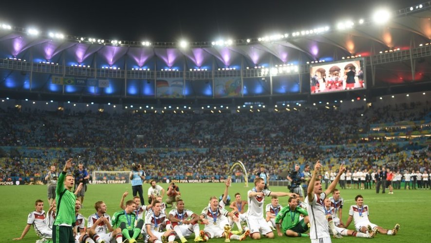 Les joueurs allemands célèbrent leur victoire finale au Mondial-2014, le 13 juillet 2014 à Rio de Janeiro