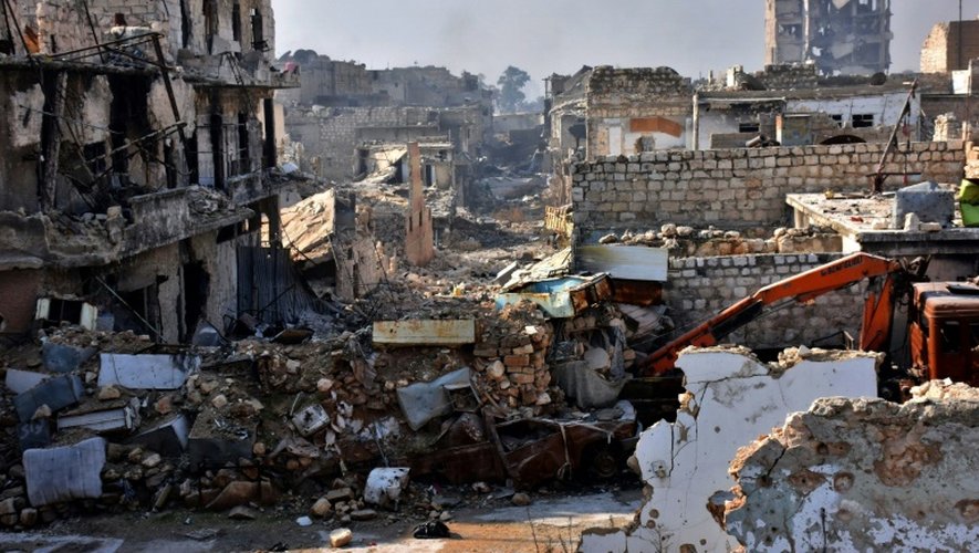 Des ruines dans le district al-Safa à Alep repris par les forces gouvernementales syriennes, le 7 décembre 2016