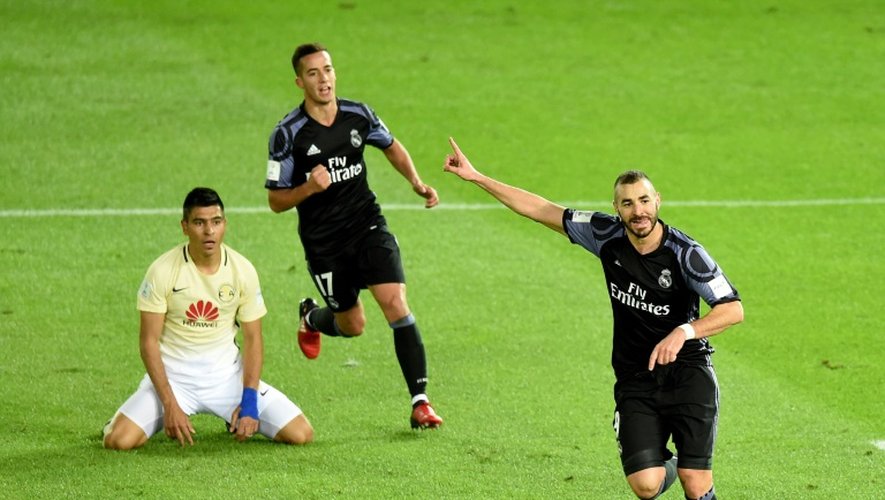 L'attaquant français du Real Madrid Karim Benzema buteur contre les Mexicains d'America, au Mondial des clubs, le 15 décembre 2016 à Yokohama
