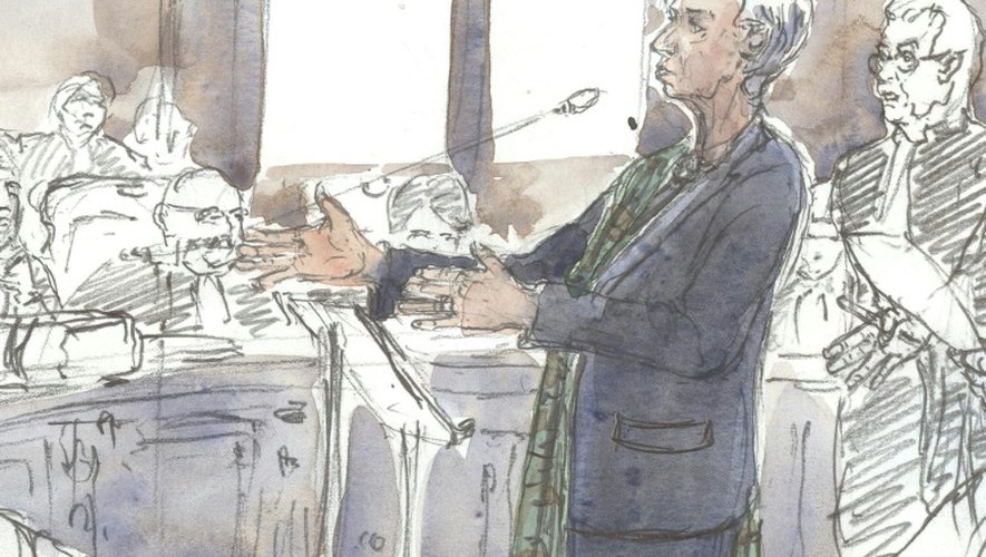 Christine Lagarde sur un croquis d'audience le 15 décembre 2016 à la Cour de justice de la République à Paris