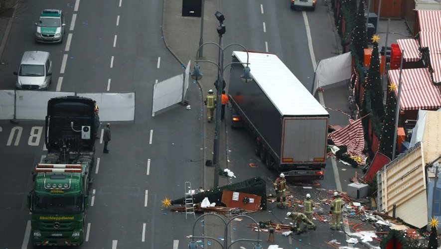 Le camion impliqué dans l'attentat sur le marché de Noël à Berlin le 20 décembre 2016
