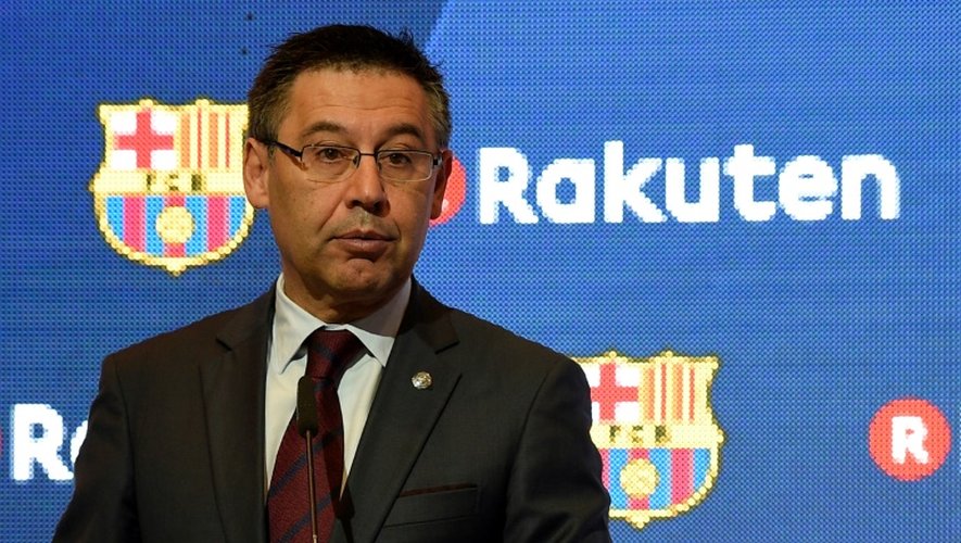 Le président du Barça Josep Maria Bartomeu lors de la signature d'un nouveau sponsor, au Camp Nou le 16 novembre 2016