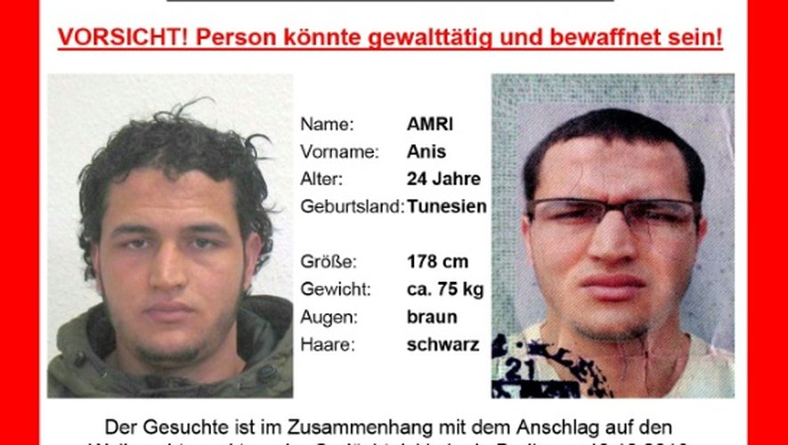 L'avis de recherche de Anis Amri, lancé le 21 décembre 2016 par la police allemande