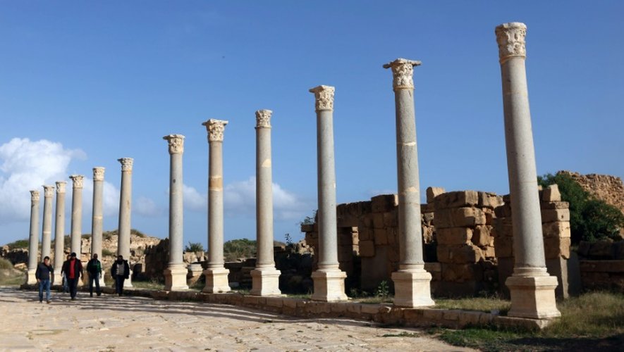 Des colonnes dans l'ancienne cité romaine de Leptis Magna, le 18 décembre 2016