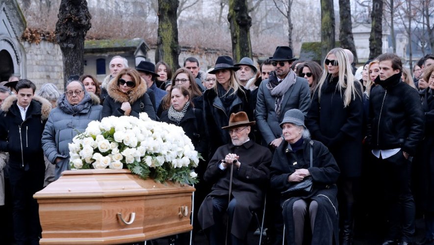 La famille de l'actrice Michèle Morgan lors de ses funérailles à l'église Saint Pierre de Neuilly-sur-Seine, le 23 décembre 2016
