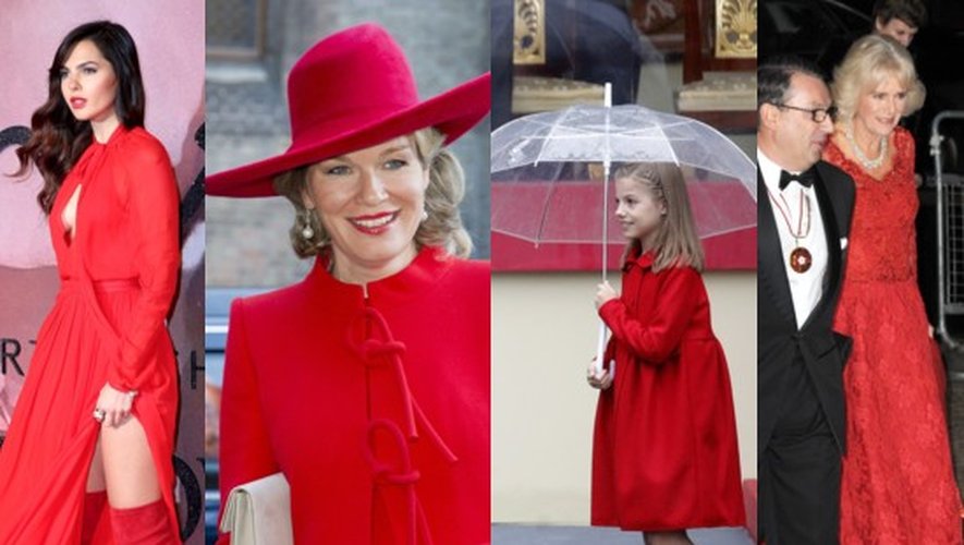 Total look rouge de Noël : reines, princesses et célébrités enflammées