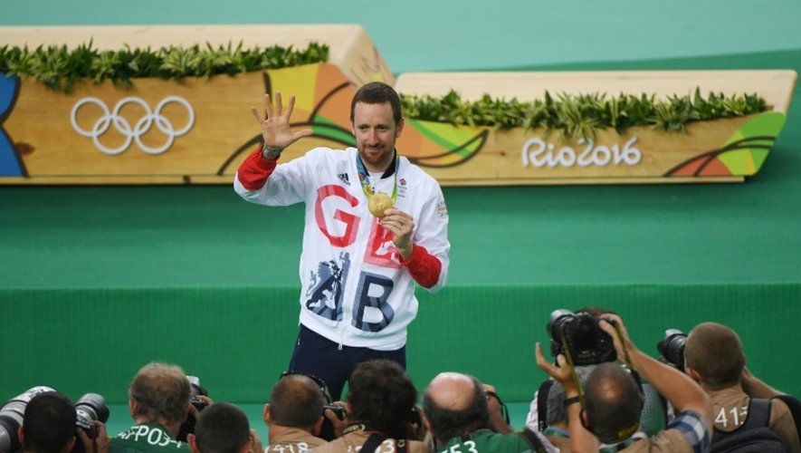 Bradley Wiggins médaillé d'or avec l'équipe britannique lors des Jeux Olympiques de Rio, le 12 août 2016