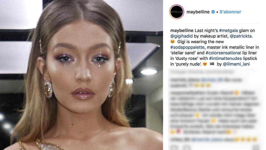Gigi Hadid au Met Gala 2018 sur la page Instagram de Maybelline.