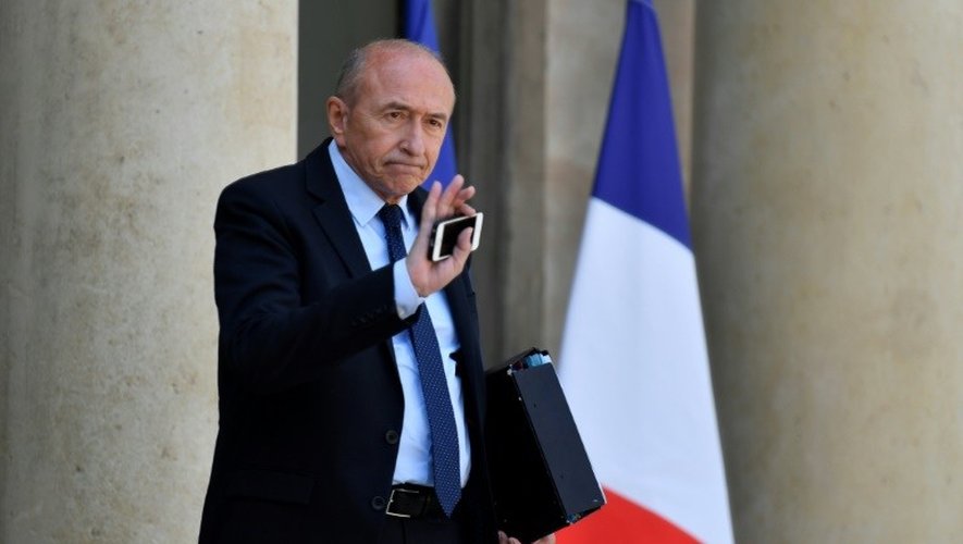 Le ministre de l'Intérieur Gérard Collomb le 16 mai 2018 à la sortie du conseil des ministres au palais de l'Élysée