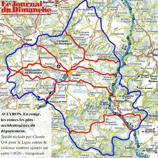 carte ign aveyron gratuite La carte des routes à la mortalité la plus élevée en Aveyron 