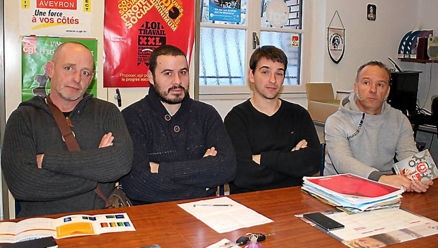 Fabien Bessière (élu CE), Anthony Masala (élu CE), Maxime Boutin (délégué du personnel) et David Gistau (secrétaire UD CGT). 
