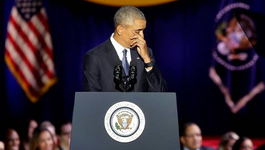 Barack Obama ému lors de son discours d'adieux, le 10 janvier 2017 à Chicago
