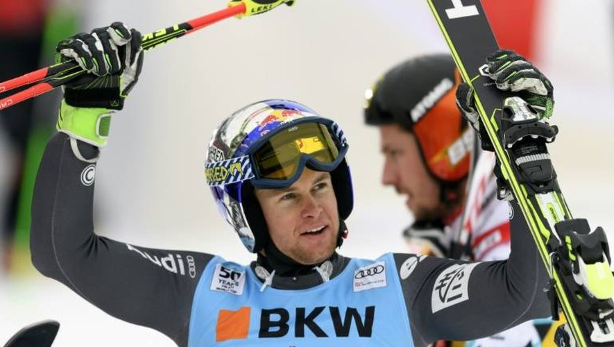 Alexis Pinturault après sa victoire en slalom géant à Adelboden (Suisse), le 7 janvier 2017