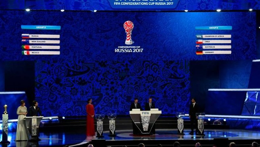 Le tableau du tirage au sort de la Coupe des Confédérations effectué à Kazan, le 26 novembre 2016
