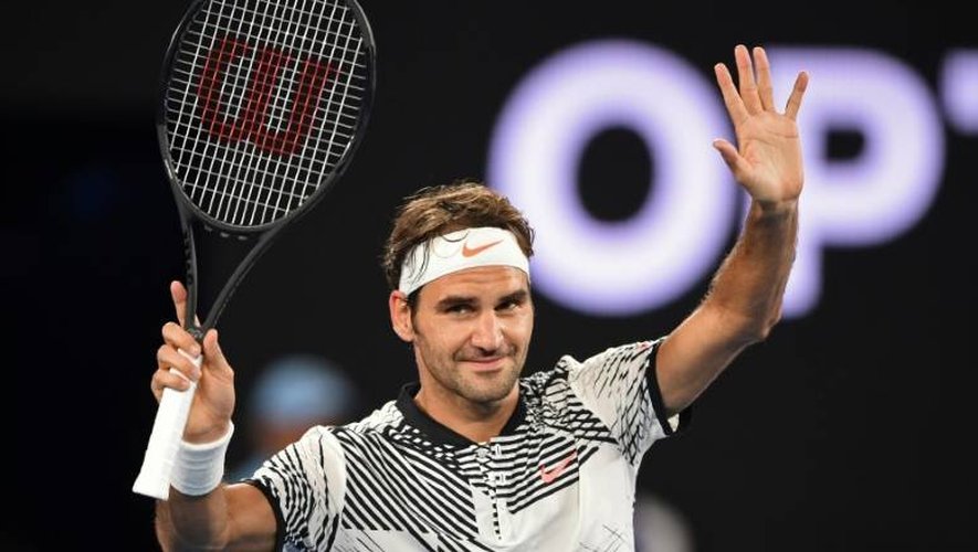 Le Suisse Roger Federer après sa victoire au 1er tour de l'Opend d'Australie face à l'Autrichien Jürgen Melzer, le 16 janvier 2017 à Melbourne