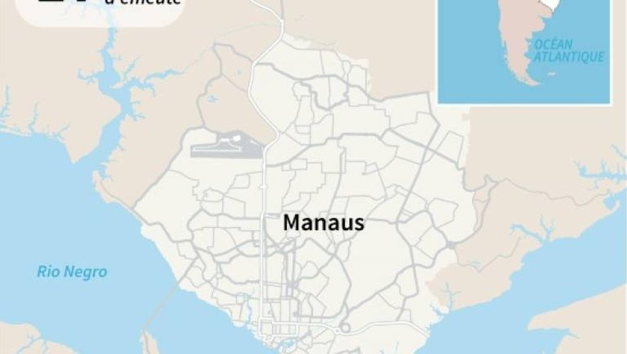 Localisation de Manaus au Brésil, où au moins 60 prisonniers ont été tués lors d'une mutinerie