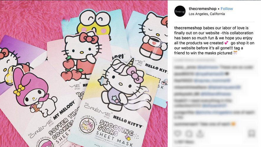 Collaboration Hello Kitty et The Creme Shop sur Instagram 2018
