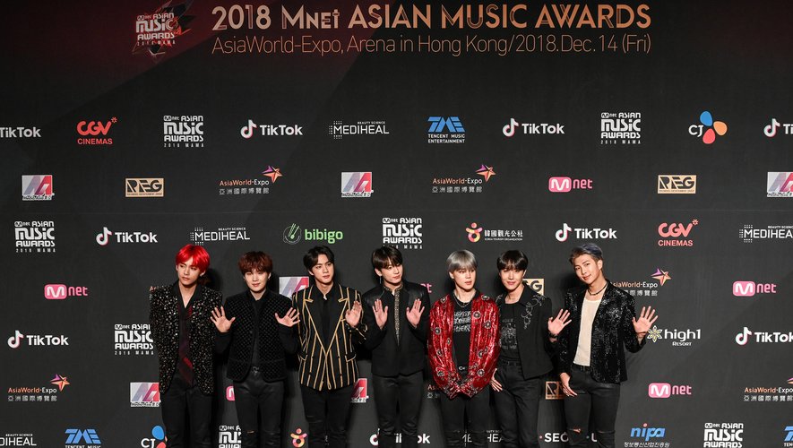 Le groupe de KPop BTS, aussi appelé Bangtan Boys, au Mnet Asian Music Awards (MAMA) de Hong Kong le 14 décembre 2018